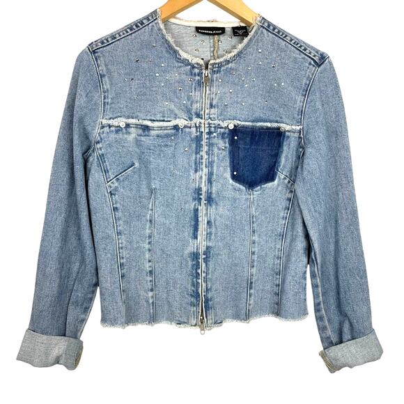 Vintage Express Jeans | Denim Jacket with Sparkles Rhinestones Bedazzled 80s/90s - Picture 1 of 6